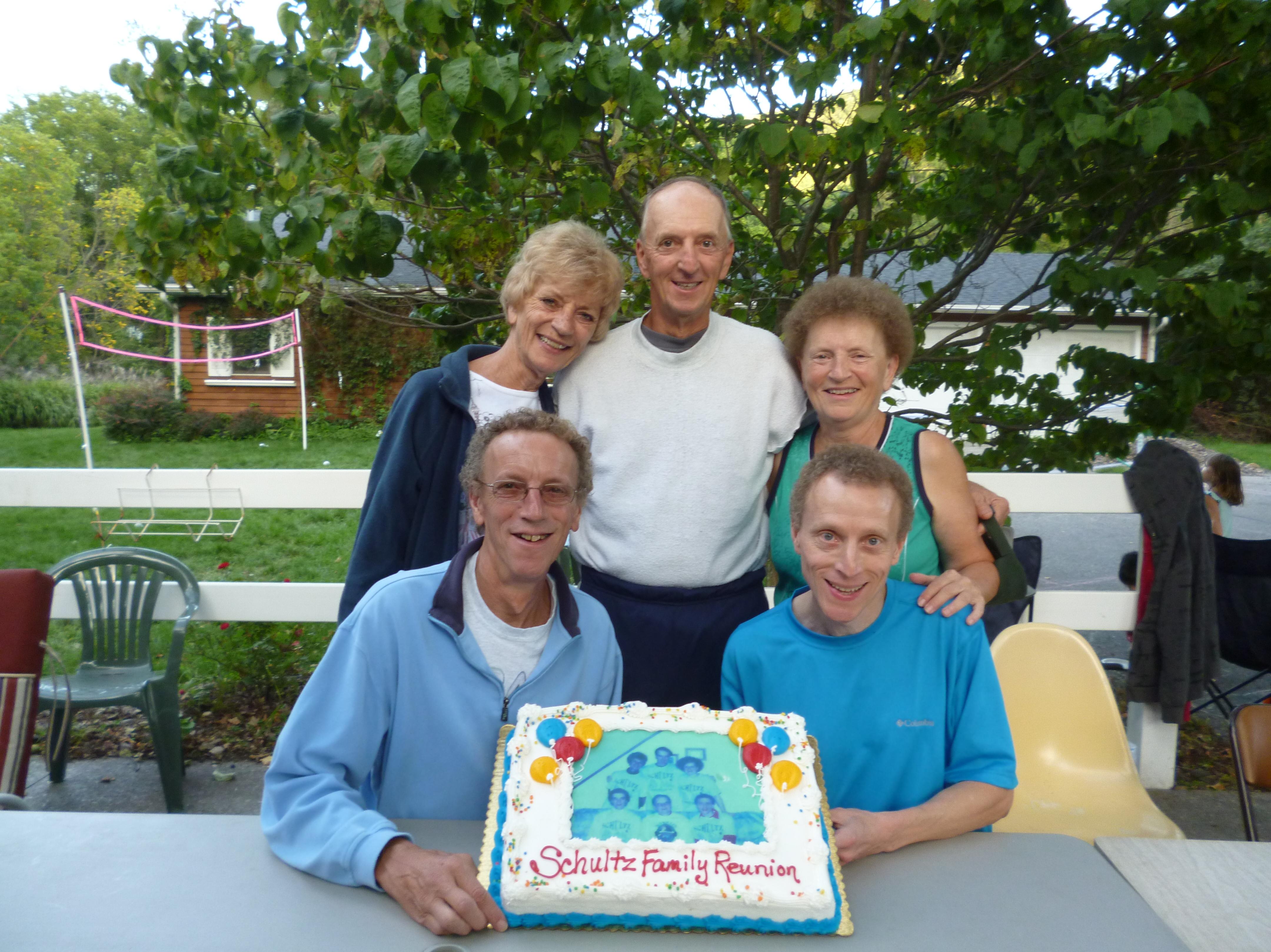Mom, Gene, Mary, Mike, and Rick at the Schultz family reunion in Winona, 2012