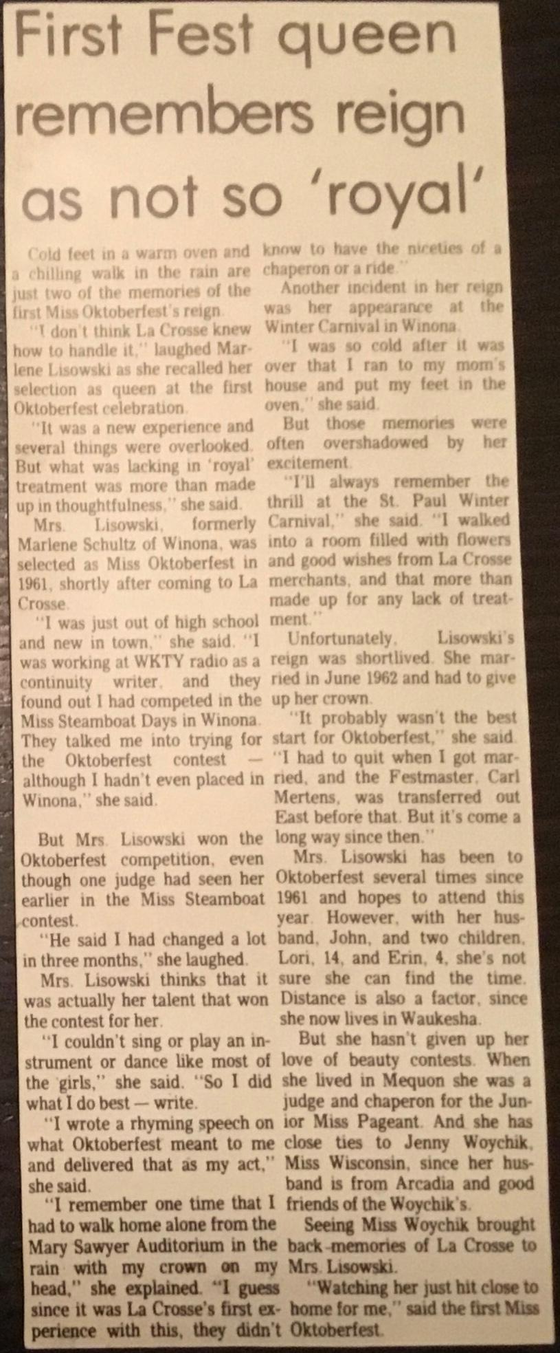 A newspaper article at the time of the 25th anniversary of Octoberfest