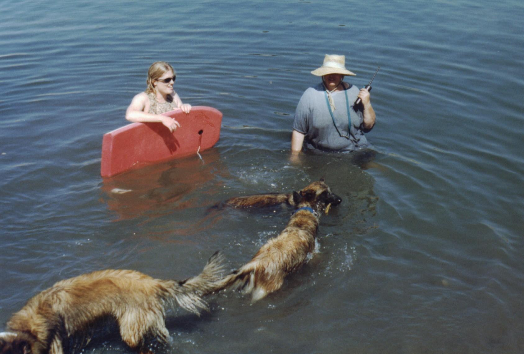 Steph & Carole swimming with the Mals at the SLODOG Campout 1999