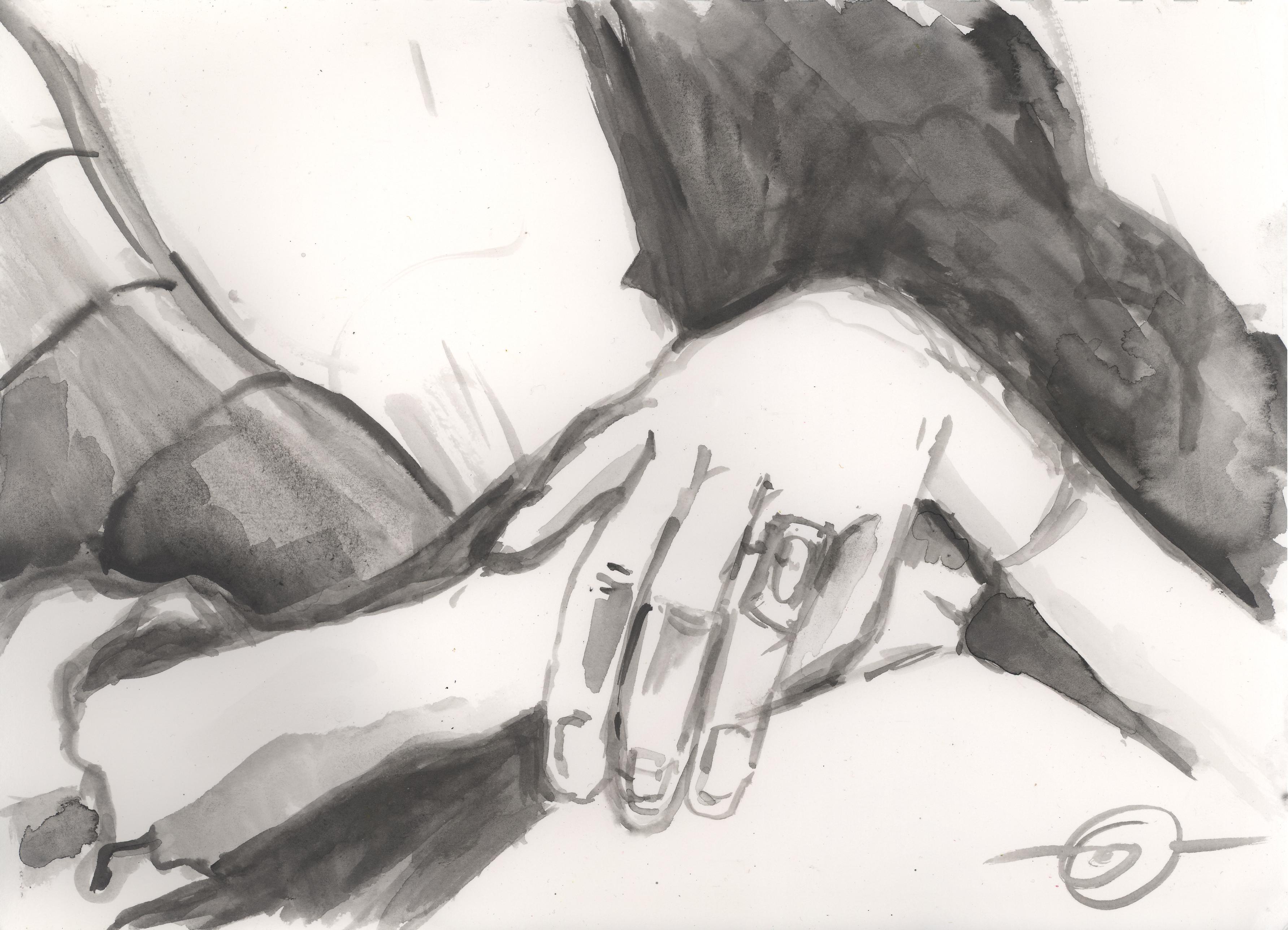 I visited my sister at her house on June 2, 2023. I had made a spinach quiche for us to have for lunch. First, we walked around the block, Ruth using a walker. After lunch, as she sat in her living room chaise lounge, Ruth agreed to my sketching her. "My Sister's Hands" is drawn with water soluble graphite. These are the hands of a "maker". Her illness in recent years robbed her of the dexterity required for sewing. When we were children, Ruth used our Grandma Sarah's treadle Singer sewing machine. 