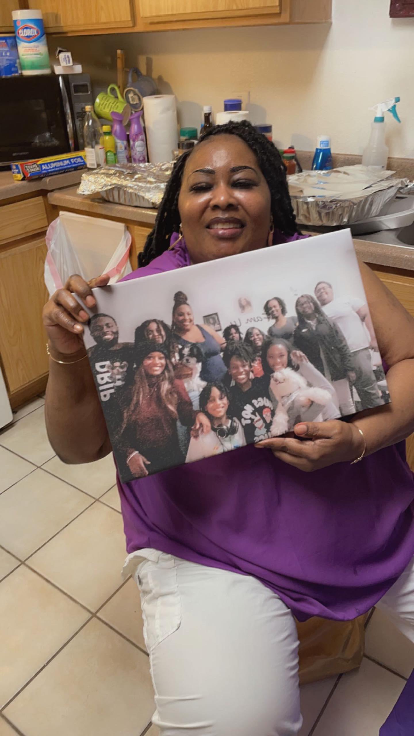 Her receiving one of her last birthday gifts, her family portrait she always talked about🤎
