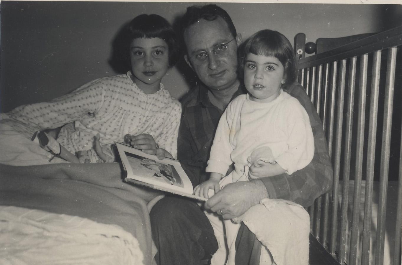 Max reading to Ruth & Marci. 1954. 530 Wickham Road, Manhattan, Kansas.