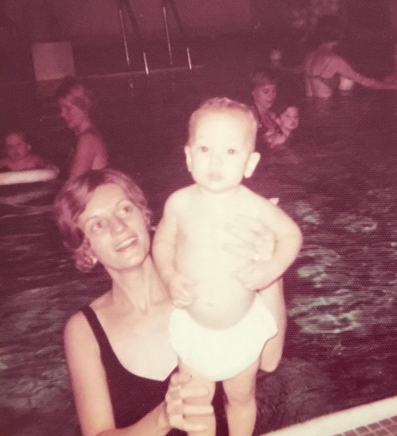 Mom, who couldn't swim, helping Erin learn to swim