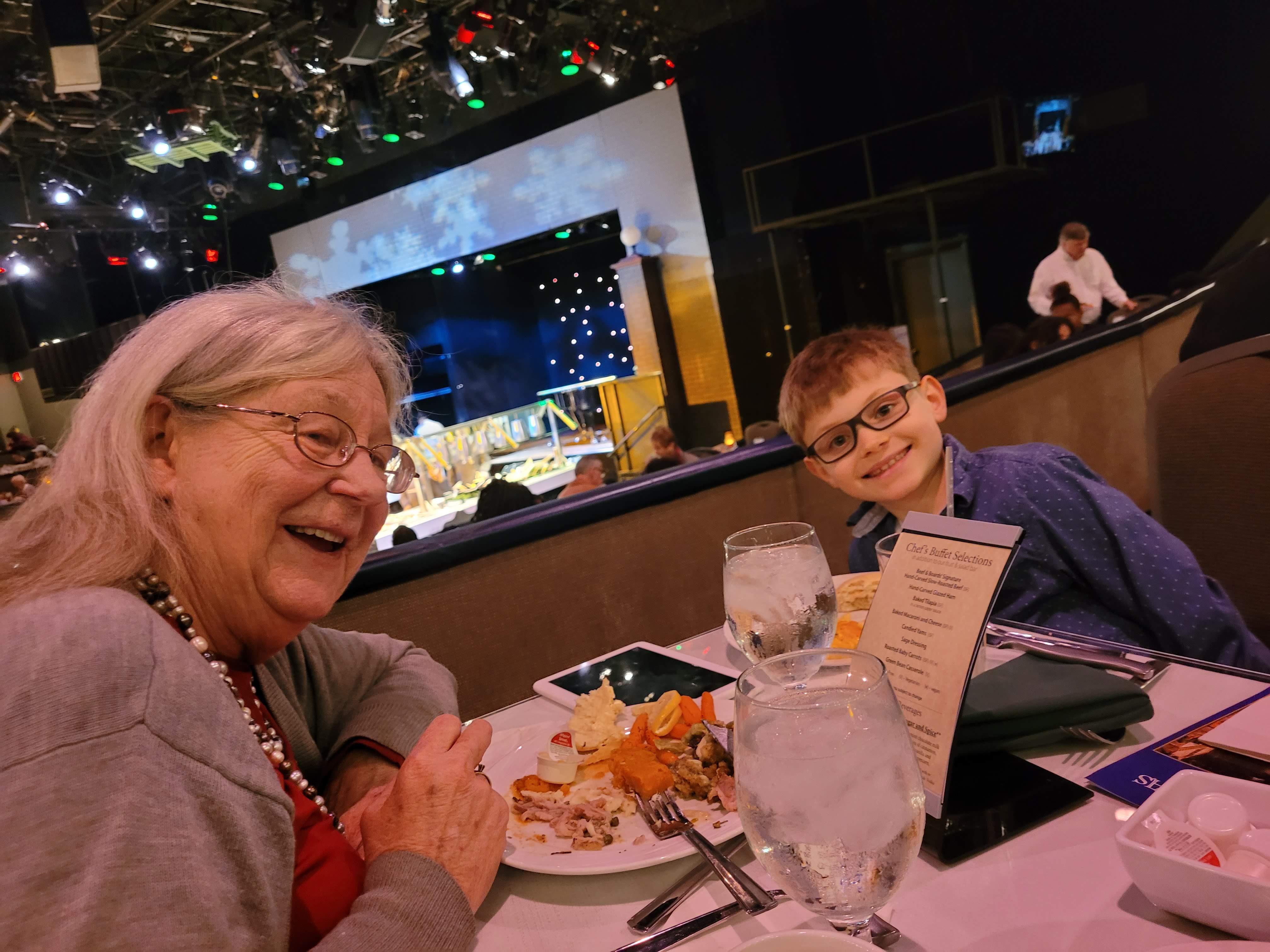 Mom and her eldest grandson, Jacob at Beef and Boards to see Charles Dickens "A Christmas Carol." This was the first Saturday in December, 2022, with a special family activity to kick off the Christmas season. This began a new trend for the next year, where we all went to the Ringling Brothers' Circus at the Lucas Oil Stadium December of 2023. She enjoyed the theater and live performances and particularly enjoyed introducing her grandsons to some culture.