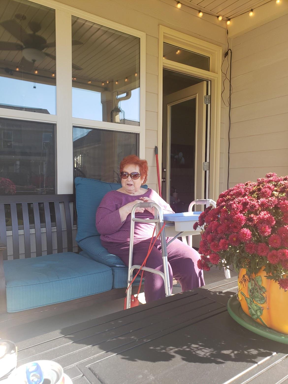 Mom hanging on the patio in Lexington getting a little sun.