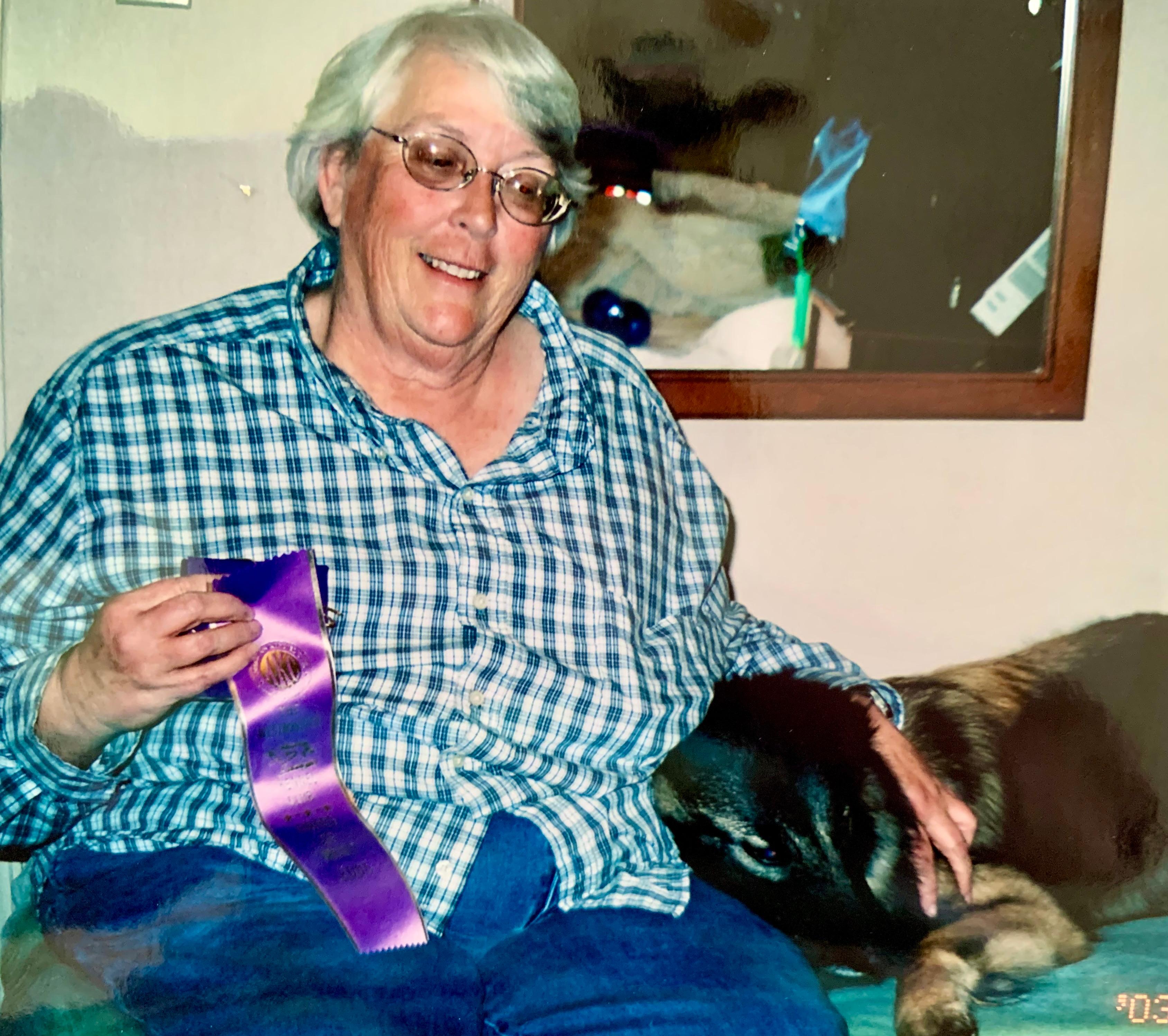 Carole and Daisy with her Westminster ribbon!